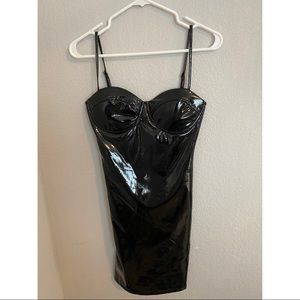 Oh Polly Black Vinyl Midi Dress